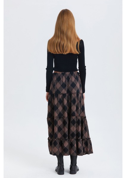 Hippi Tarz Desenli Maxi Etek Kahverengi fırsatları