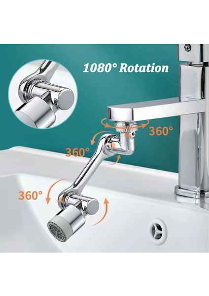 Robotik Kol Musluk Uzatma Aparatı 1080 Derece Evrensel 2 Modlu Mutfak Banyo Musluk Başlığı