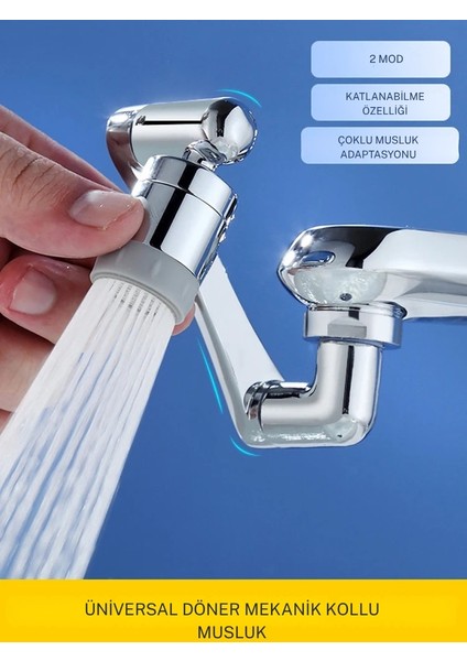 Robotik Kol Musluk Uzatma Aparatı 1080 Derece Evrensel 2 Modlu Mutfak Banyo Musluk Başlığı fırsatları