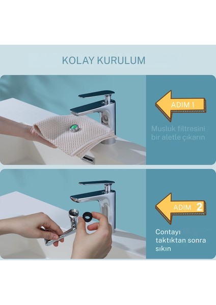 Robotik Kol Musluk Uzatma Aparatı 1080 Derece Evrensel 2 Modlu Mutfak Banyo Musluk Başlığı