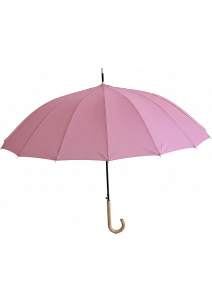 Şeker Pembe 1. Sınıf Kalite Baston Tip Rüzgar Korumalı Metal 16 Telli Siyah Gövde