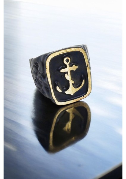 Mat Siyah Ayarlanabilir Yüzük Soyulmaz Kararmaz Çapa Yüzük