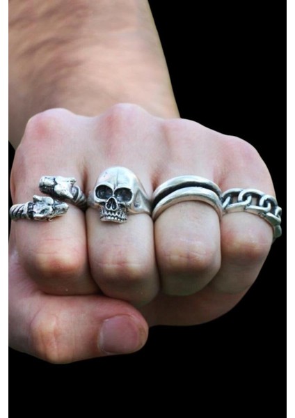 4 Adet 925 Ayar Gümüş Kaplama Ayarlanabilir El Yapımı Erkek Kadın Yüzük Seti