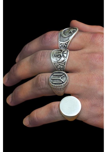 4 Adet 925 Ayar Gümüş Kaplama Ayarlanabilir El Yapımı Erkek Türk Yüzük Seti
