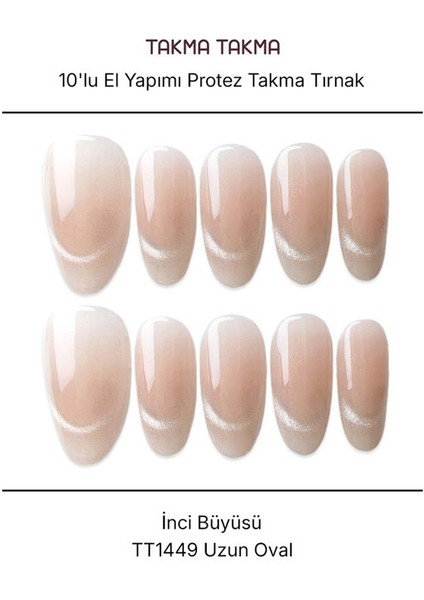 10'lu Ten Rengi Uzun Oval TT1449 Tekrar Kullanılabilir El Yapımı Protez Takma Tırnak - Ten Rengi-S