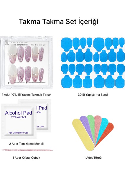 10'lu Mor Uzun Oval TT1391 Tekrar Kullanılabilir El Yapımı Protez Takma Tırnak - Mor-M fiyatları