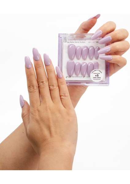 15'li Mor Kısa Oval TT1321 Tekrar Kullanılabilir El Yapımı Protez Takma Tırnak - Mor-S