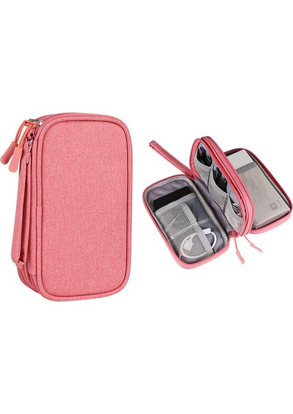 Boyut S (19X11X5,5 Cm) Aksesuar Çantası Seyahat Düzenleyici Çantası USB Kablo Sd Kart Şarj Cihazı - Pembe (Yurt Dışından)