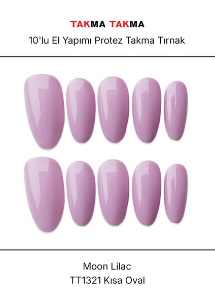 15'li Mor Kısa Oval TT1321 Tekrar Kullanılabilir El Yapımı Protez Takma Tırnak - Mor-S indirimleri
