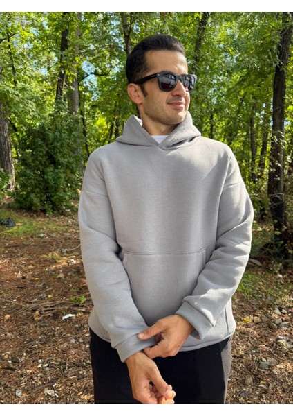 Erkek 3 Iplik Basic Oversize Kanguru Cepli Kapüşonlu Sweatshirt indirimleri