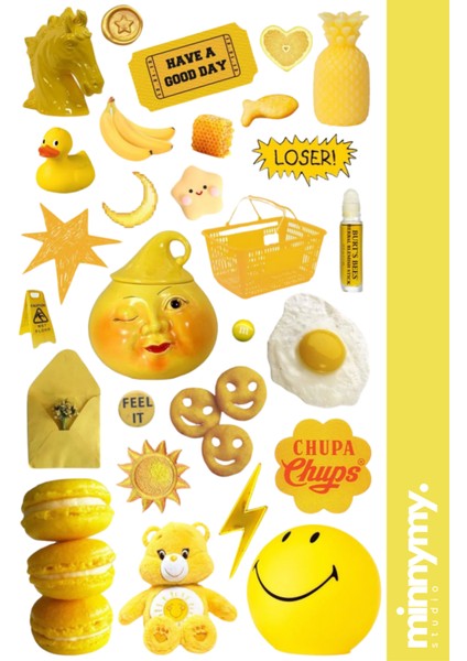 Yellow Collection Sticker, Çıkartma, Ajanda, Günlük, Planlayıcı, Bullet Journal ,scrapbook