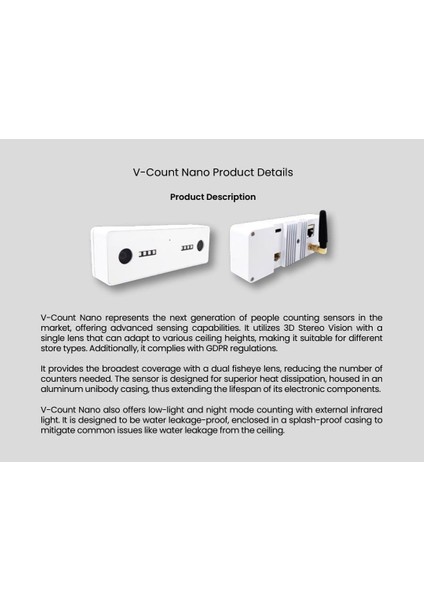 Dünya'nın #1 Numaralı İnsan Sayma Sensörü ,Her Türlü İşletme İçin Uygun Olan Nano Aı ,v-Count Nano Product I Product Description modelleri