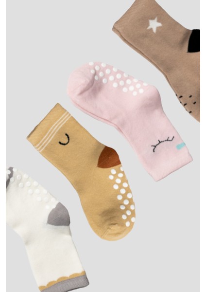 4 Çift Pamuklu Kaydırmaz Taban Çocuk Soket Çorap fırsatları