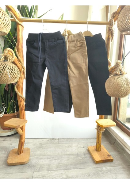 Çocuk Kanvas Okul Pantolonu Siyah Lacivert Bej
