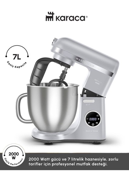 2000W Yüksek Güçlü ve 7 Litrelik Büyük Hazneli Dijital Ekranlı Çırpma, Karıştırma ve Hamur Yoğurma Makinesi & Mutfak Şefi + Hassas Mutfak Tartı