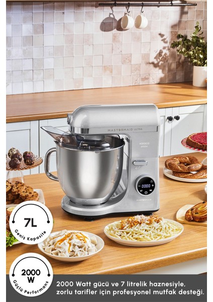 2000W Yüksek Güçlü ve 7 Litrelik Büyük Hazneli Dijital Ekranlı Çırpma, Karıştırma ve Hamur Yoğurma Makinesi & Mutfak Şefi + Hassas Mutfak Tartı fırsatları