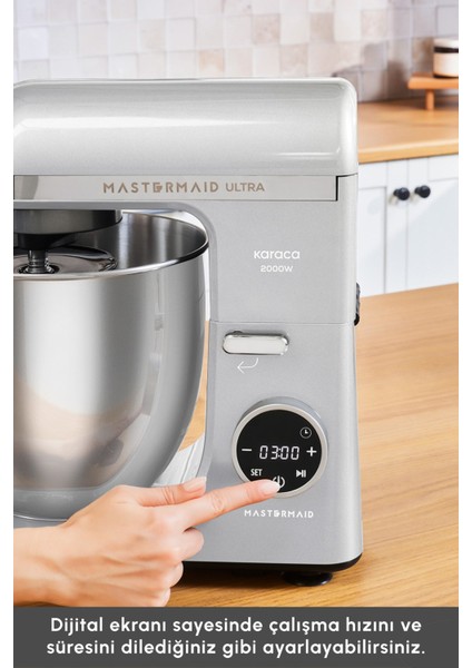 2000W Yüksek Güçlü ve 7 Litrelik Büyük Hazneli Dijital Ekranlı Çırpma, Karıştırma ve Hamur Yoğurma Makinesi & Mutfak Şefi + Hassas Mutfak Tartı
