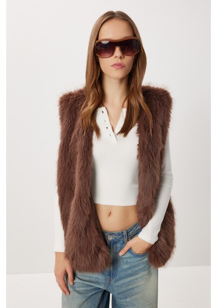 Suni Kürk Yelek LFG0170 Kahverengi