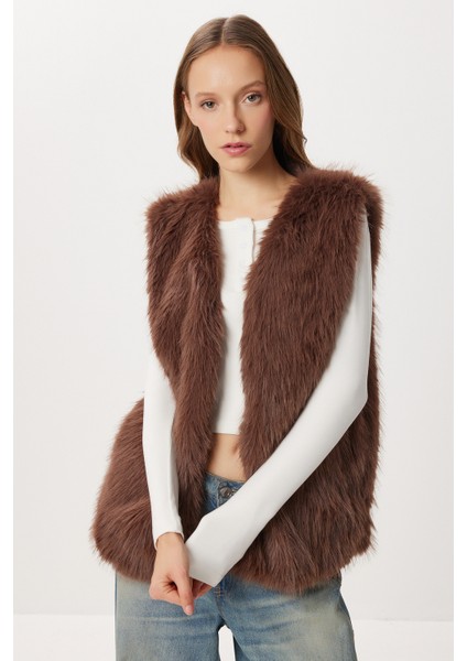 Suni Kürk Yelek LFG0170 Kahverengi modelleri