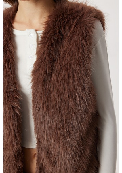 Suni Kürk Yelek LFG0170 Kahverengi indirimleri