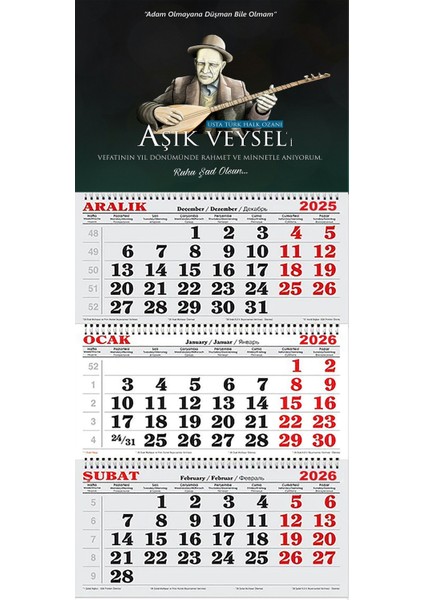 2026 Yılı Gemici Takvimi-Aşık Veysel-Ruhu Şad Olsun