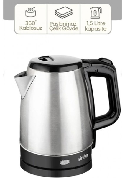 Çelik Kettle 1.7lt Gizli Rezistans - Kablosuz SK-8015 (4887)