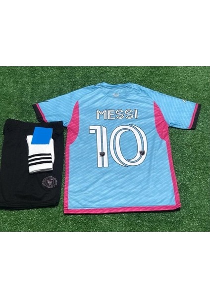 I.n.t.e.r Miami 2024/25 Yeni Sezon Lionel Messi Çocuk Forması 3'lü Set (Gökkuşağı) modelleri