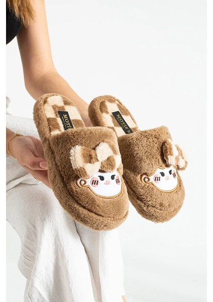 Bubu Kadın Peluş Içi Tüylü Kaydırmaz Rahat Taban Fiyonklu Kışlık Ev Terliği