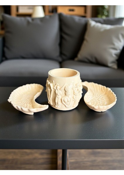 Siyah Melek Figürlü 3’lü Dekoratif Takım – Kanat Tabaklı Vazo Seti, Modern ve Zarif Masa Üstü Aksesuar, Kalemlik Veya Fırçalık Kullanımı indirimleri