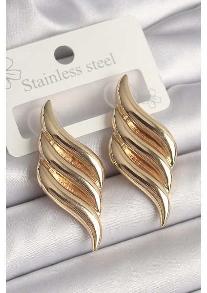Pirinç Gold Renk 3 Sıra Dalga Model Kadın Küpe - TJ-BKP10237