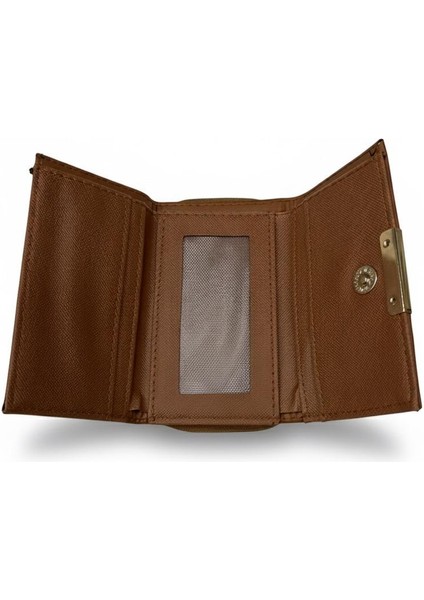 Orta Boy Soft Suni Deri Gold Renk Detaylı Kadın Cüzdan