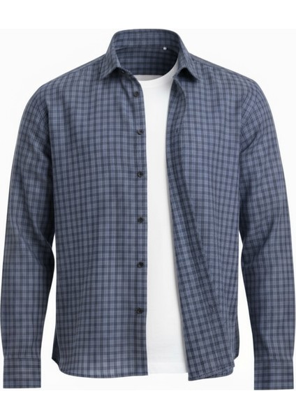 Alfonso Ekose Büyük Kareli Relaxed Fit %100 Pamuklu Flanel Kumaş Erkek Gömlek - Mavi
