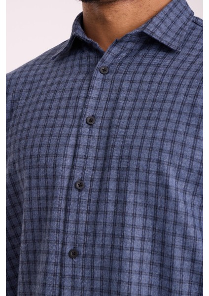 Alfonso Ekose Büyük Kareli Relaxed Fit %100 Pamuklu Flanel Kumaş Erkek Gömlek - Mavi modelleri