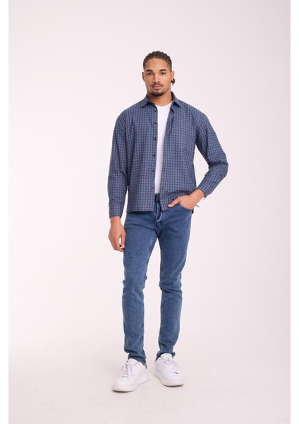 Alfonso Ekose Büyük Kareli Relaxed Fit %100 Pamuklu Flanel Kumaş Erkek Gömlek - Mavi fırsatları