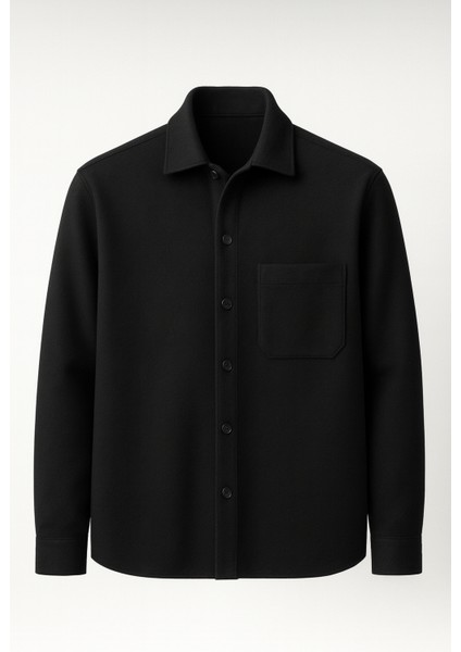 Frankel Kaşe Kumaş Tek Cepli Relaxed Fit Erkek Gömlek - Siyah