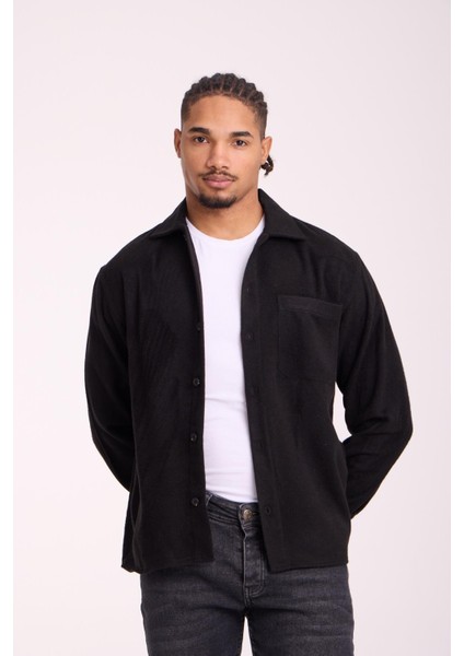 Frankel Kaşe Kumaş Tek Cepli Relaxed Fit Erkek Gömlek - Siyah fiyatları