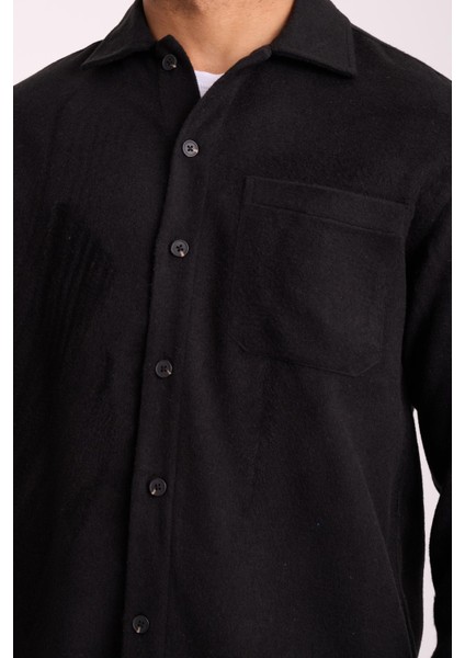Frankel Kaşe Kumaş Tek Cepli Relaxed Fit Erkek Gömlek - Siyah modelleri