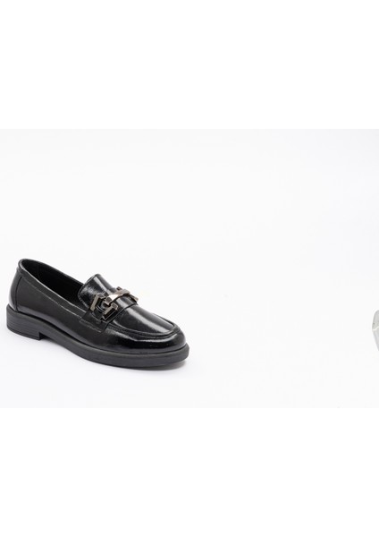 2122 Kadın Siyah Rugan Tokalı Loafer Ayakkabı modelleri