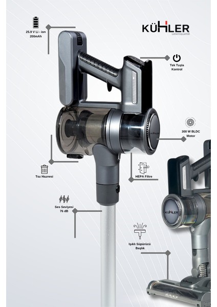 Kraftmax KH-V700 Kablosuz Turbo Fırçalı Dikey Şarjlı Süpürge fiyatları