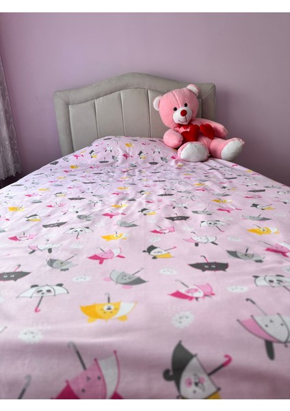 %100 Pamuklu Şemsiye Desenli Çocuk Nevresim Takımı (Pembe) - Emnvizyontekstil