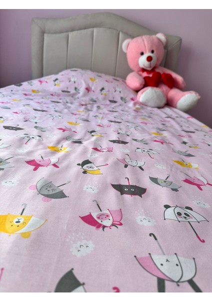 %100 Pamuklu Şemsiye Desenli Çocuk Nevresim Takımı (Pembe) - Emnvizyontekstil modelleri