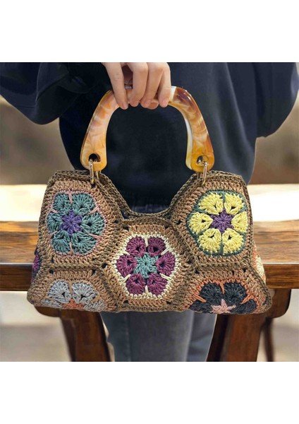 Çiçek Tasarımlı Pürüzsüz Tutuş Işlemeli Hasır Çanta modelleri