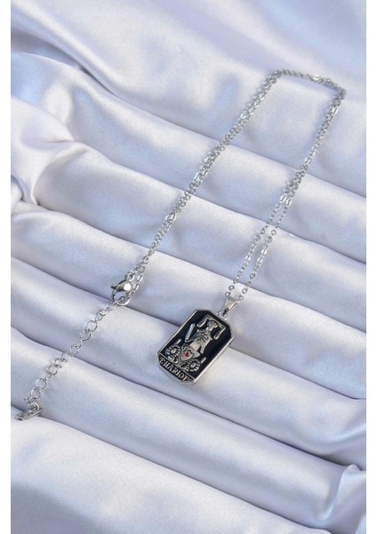 Bfs 316L Çelik Zincir Gümüş Renk Siyah Mineli Tarot Kolye fiyatları