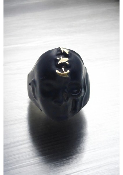 Mat Siyah Ayarlanabilir Yüzük Soyulmaz Kararmaz Motorcu Kurukafa Yüzük