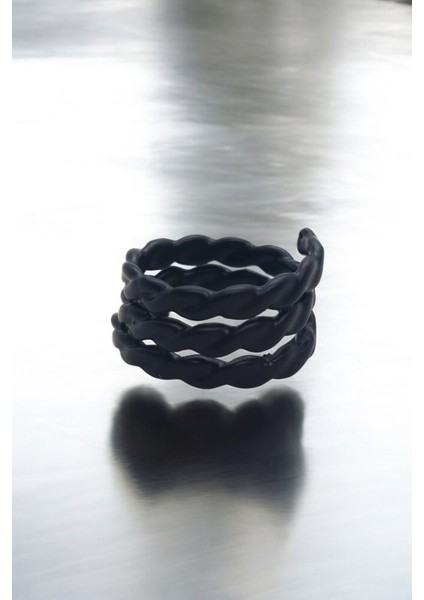 Mat Siyah Ayarlanabilir Yüzük Soyulmaz Kararmaz Motorcu Sarmal Yüzük