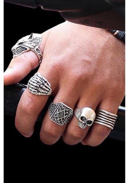 4 Adet 925 Ayar Gümüş Kaplama Ayarlanabilir El Yapımı Erkek Kadın Yüzük Seti