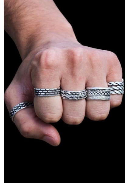 4 Adet 925 Ayar Gümüş Kaplama Ayarlanabilir El Yapımı Erkek Kadın Yüzük Seti