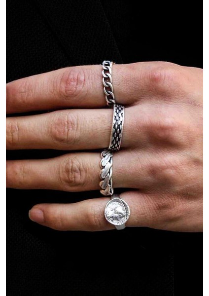 4 Adet 925 Ayar Gümüş Kaplama Ayarlanabilir El Yapımı Erkek Kadın Ince Alyans Yüzük Seti