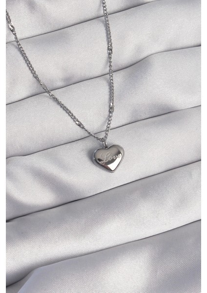 Bfs 316L Çelik Gümüş Renk Kalp Model Love Kolye
