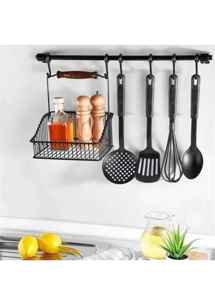 Retro Ferforje Askılı Siyah Ahşap Kulplu Düzenleyici Mutfak Sepeti fiyatları